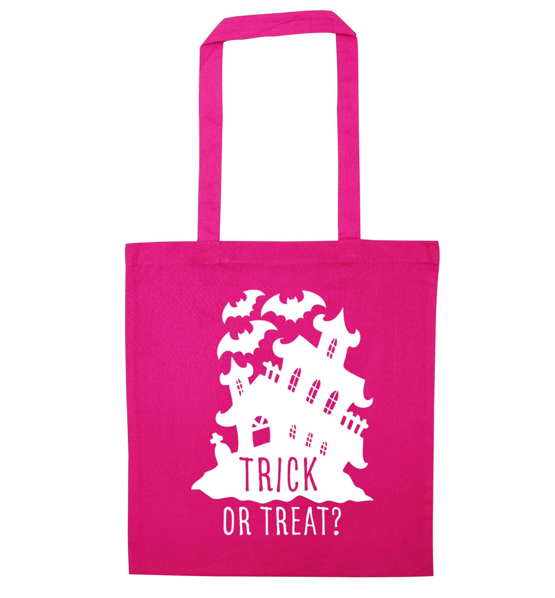 Trick or treat - haunted house pink tote bag