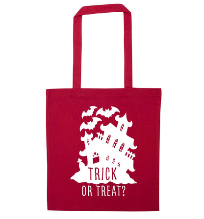 Trick or treat - haunted house red tote bag