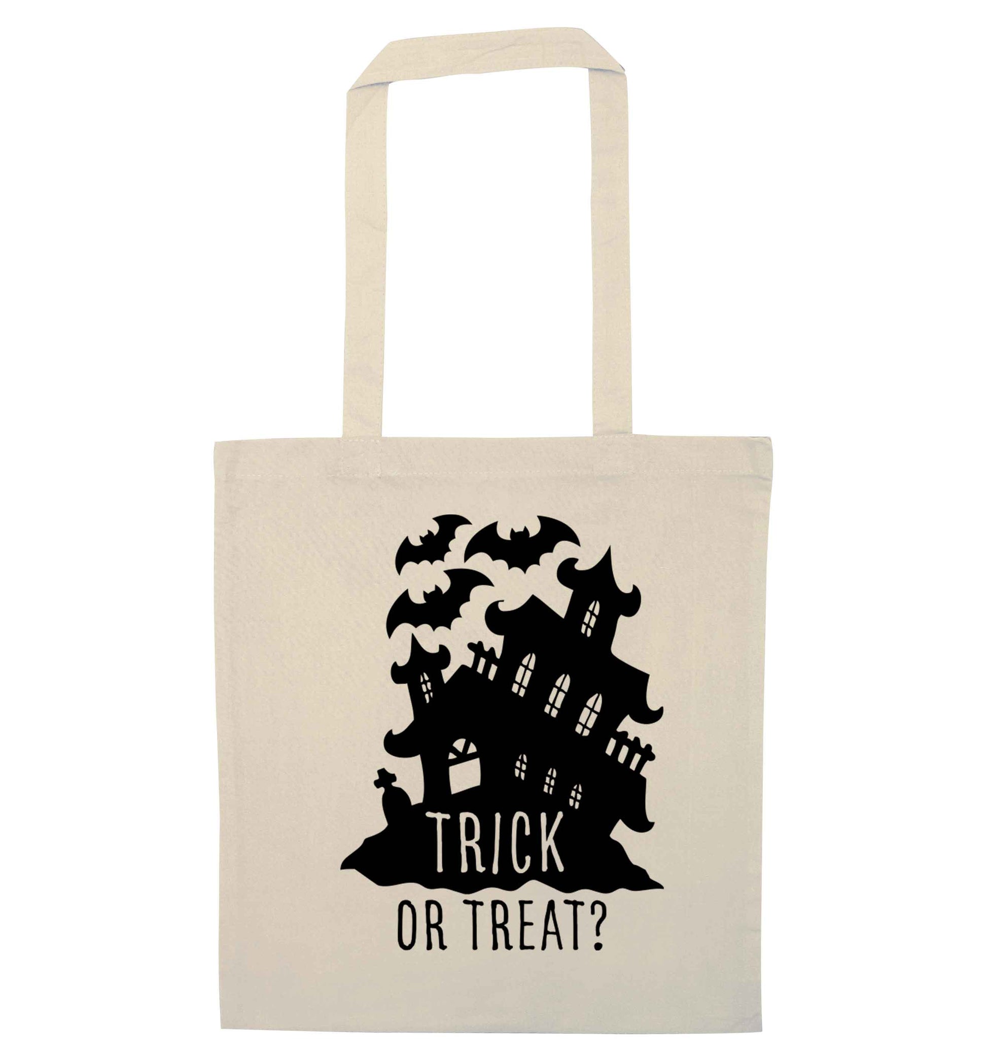 Trick or treat - haunted house natural tote bag