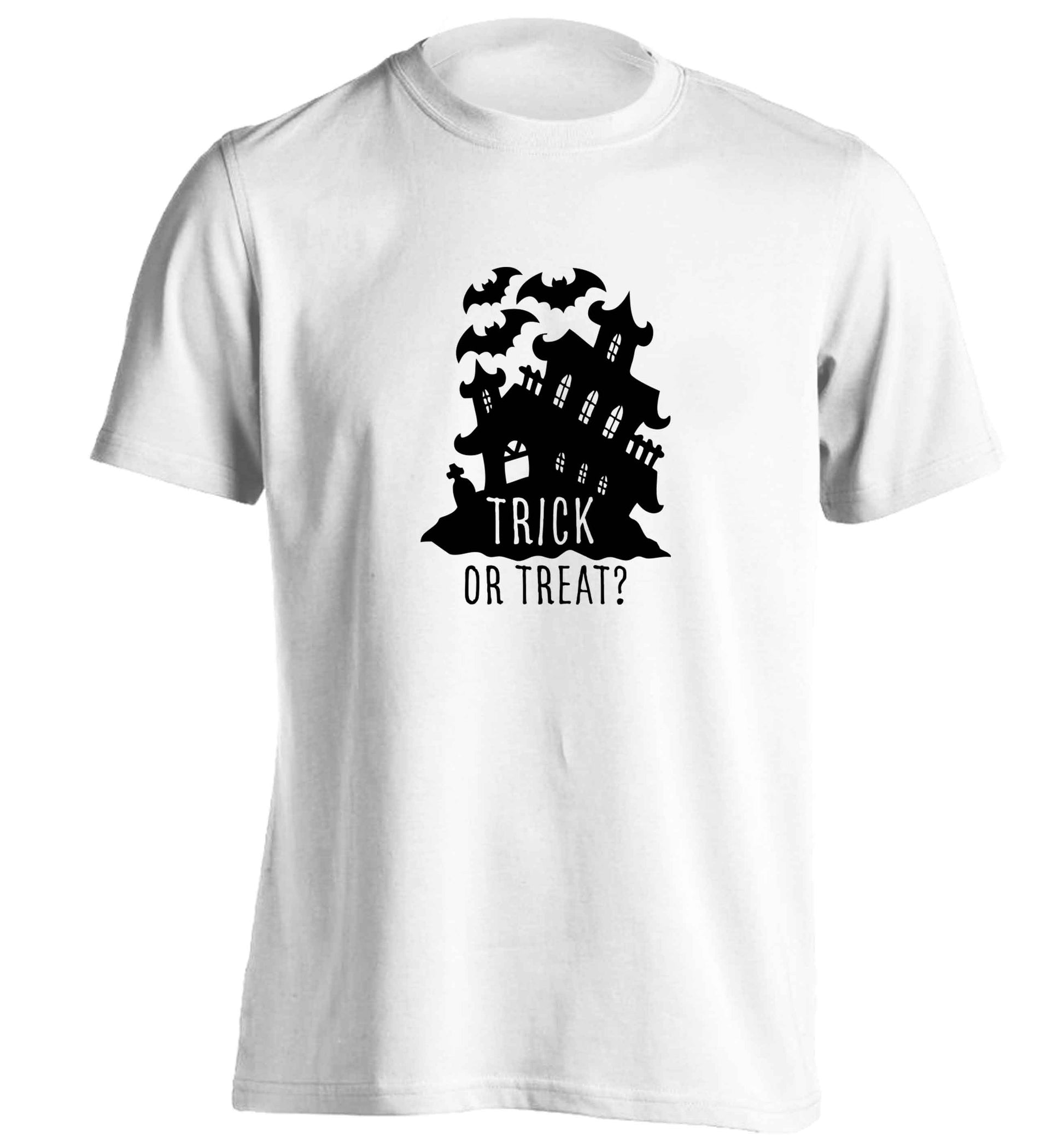 Trick or treat - haunted house adults unisex white Tshirt 2XL