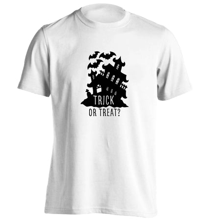 Trick or treat - haunted house adults unisex white Tshirt 2XL