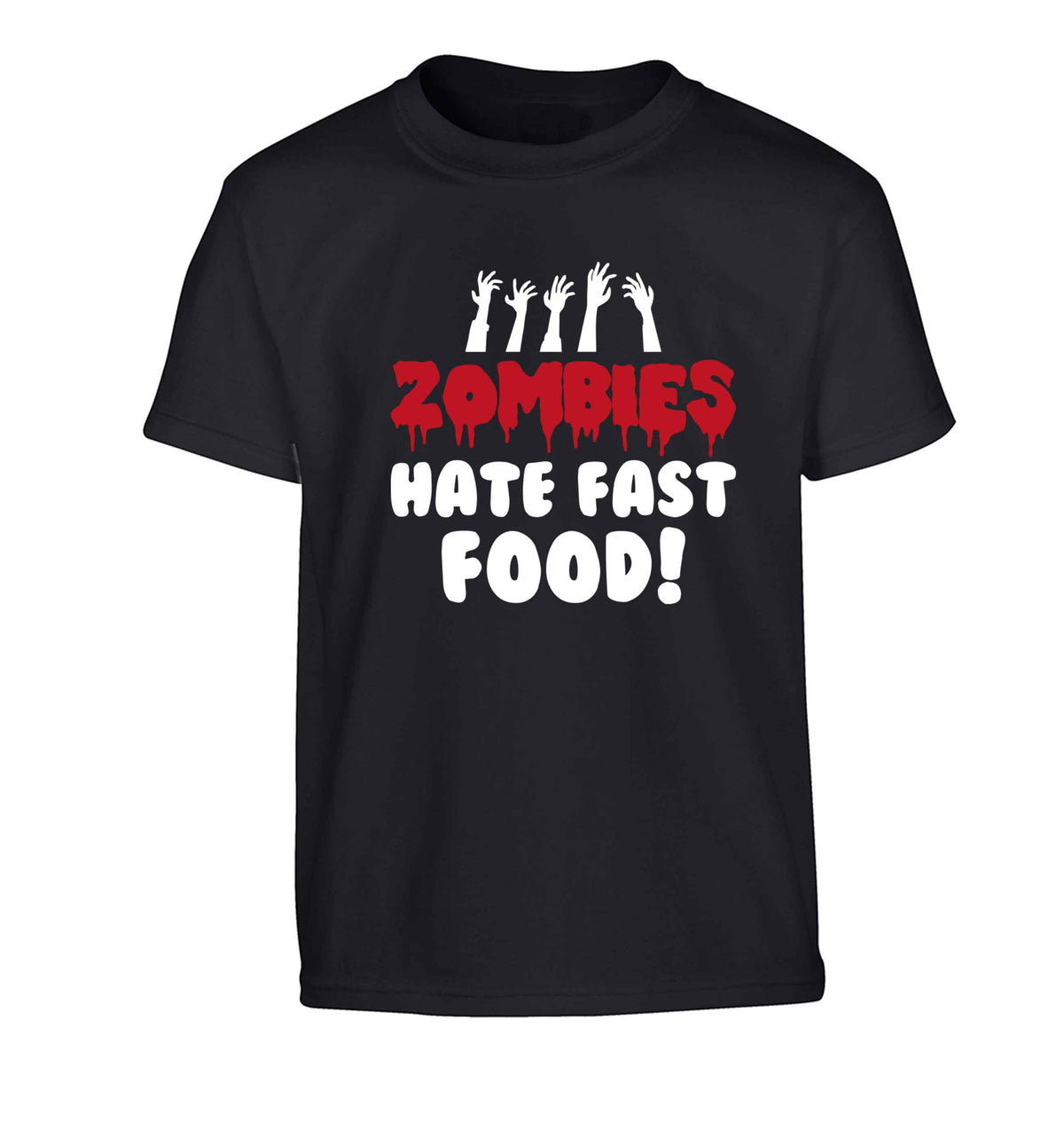 Zombies hate fast food Children's black Tshirt 12-13 Years