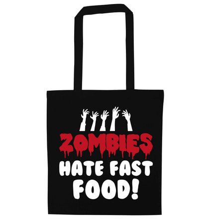 Zombies hate fast food black tote bag