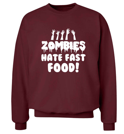 Zombies hate fast food adult's unisex maroon sweater 2XL