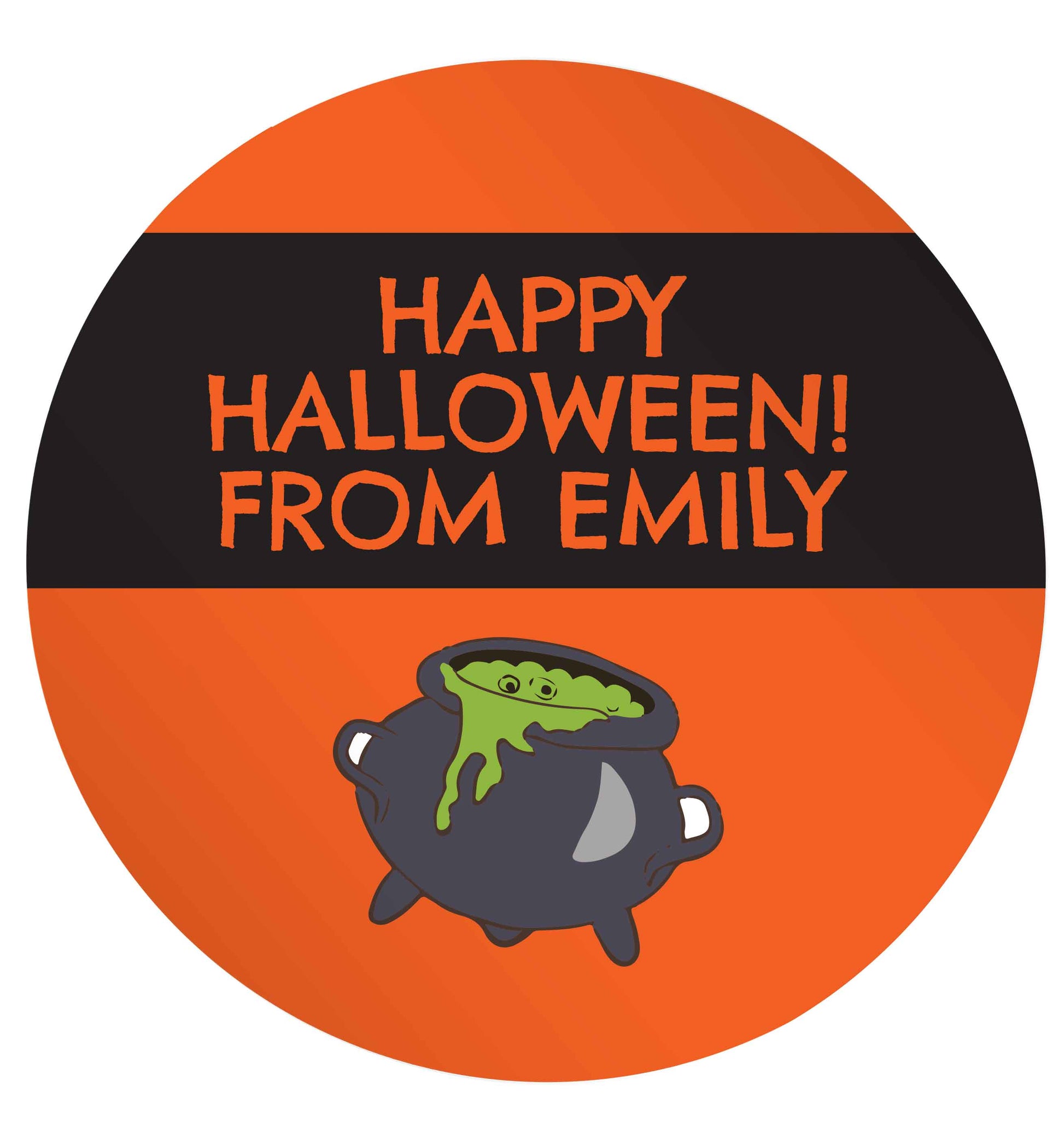 Cauldron personalised happy halloween from... 24 @ 45mm matt circle stickers