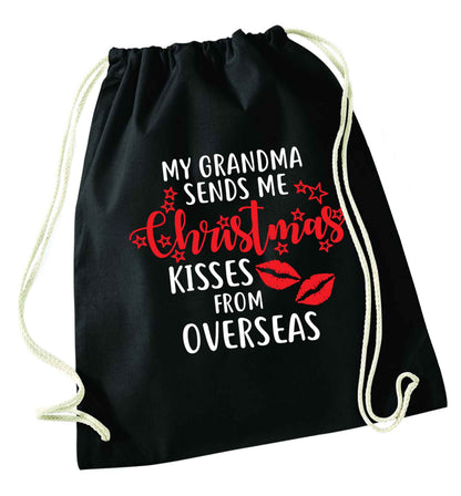 Grandma Christmas Kisses Overseas black drawstring bag