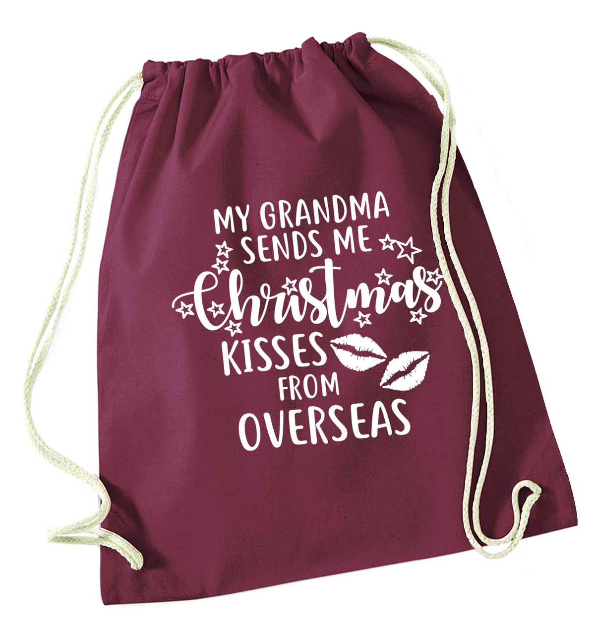 Grandma Christmas Kisses Overseas maroon drawstring bag