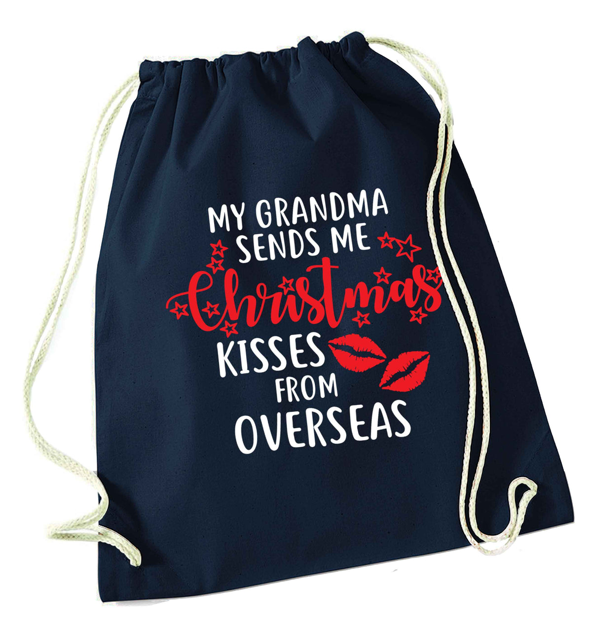 Grandma Christmas Kisses Overseas navy drawstring bag