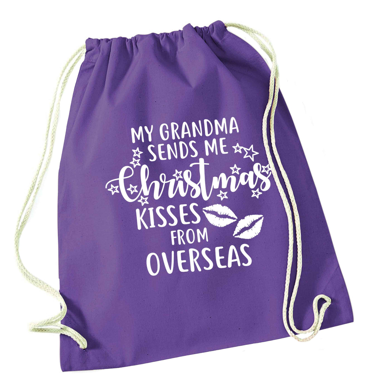 Grandma Christmas Kisses Overseas purple drawstring bag