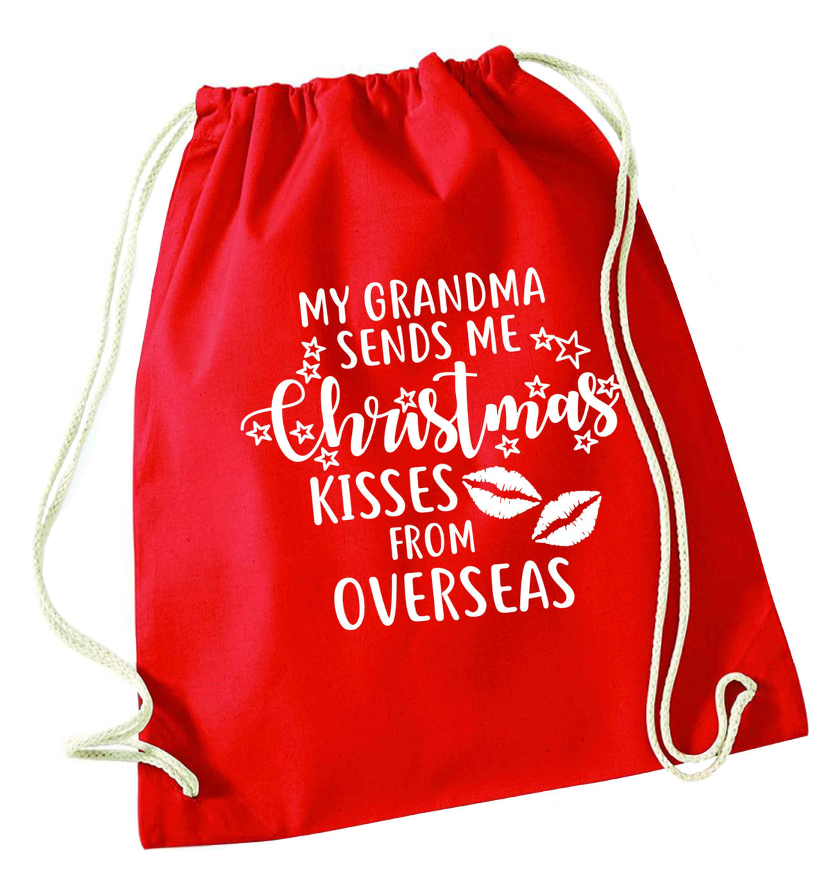 Grandma Christmas Kisses Overseas red drawstring bag 