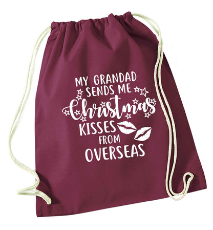 Grandad Christmas Kisses Overseas maroon drawstring bag