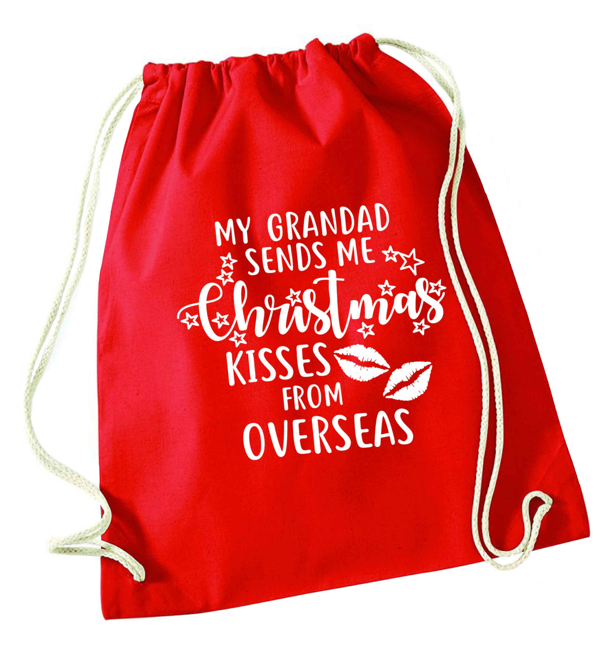 Grandad Christmas Kisses Overseas red drawstring bag 