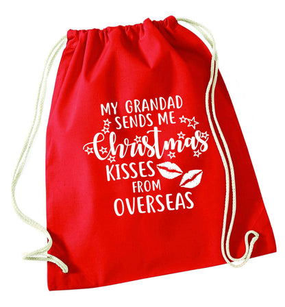 Grandad Christmas Kisses Overseas red drawstring bag 