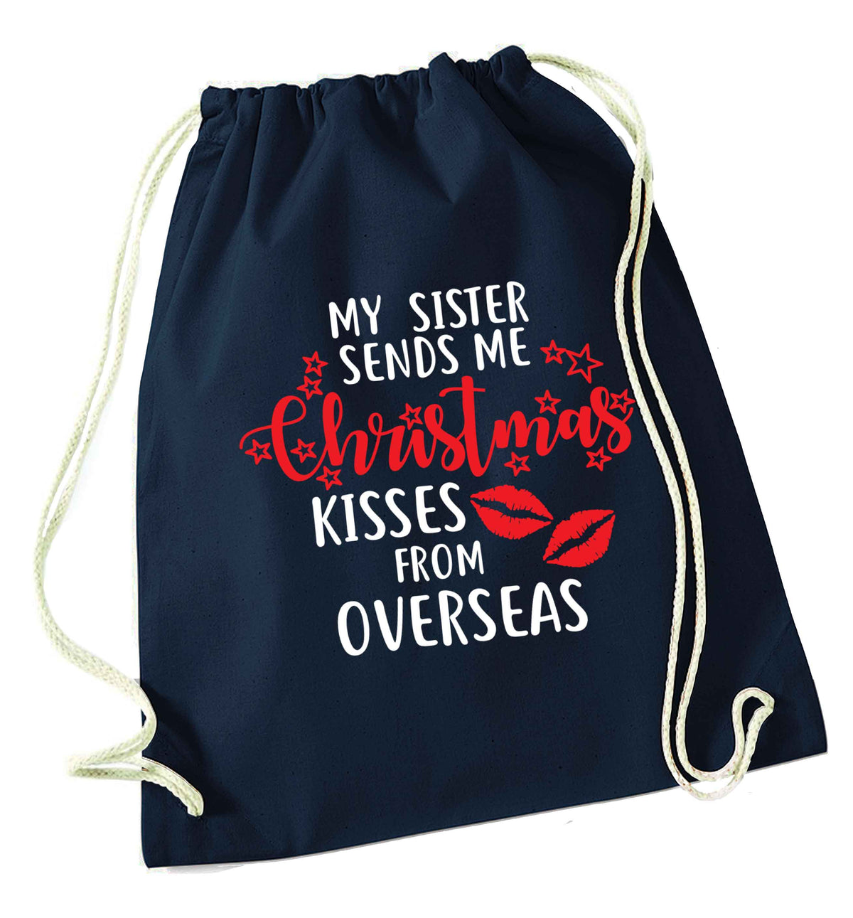 Grandad Christmas Kisses Overseas navy drawstring bag