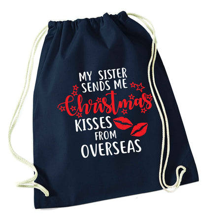 Grandad Christmas Kisses Overseas navy drawstring bag