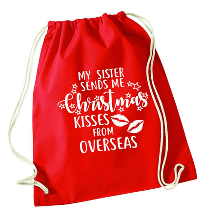 Grandad Christmas Kisses Overseas red drawstring bag 