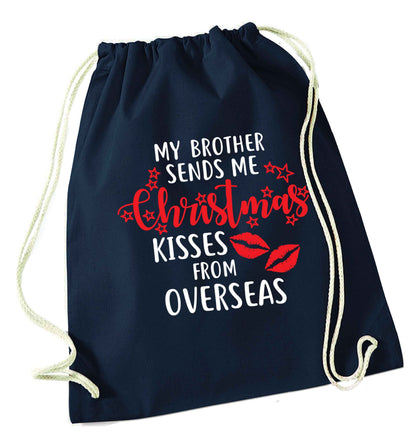 Brother Christmas Kisses Overseas navy drawstring bag