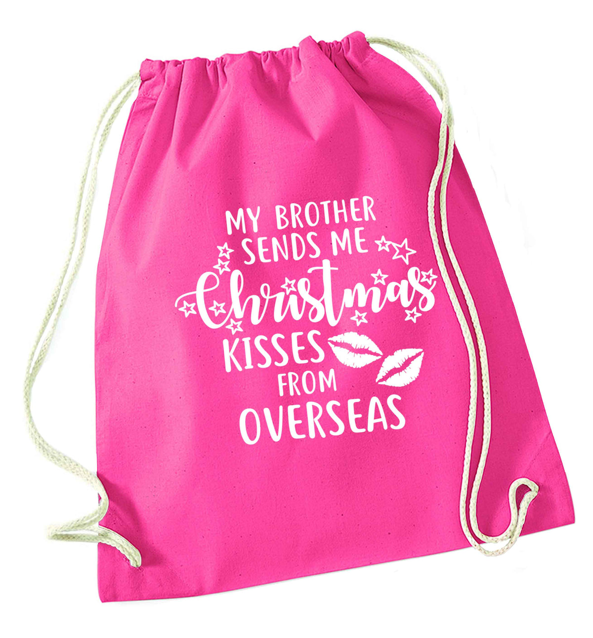 Brother Christmas Kisses Overseas pink drawstring bag