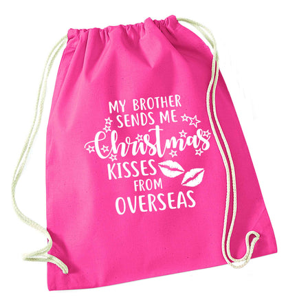 Brother Christmas Kisses Overseas pink drawstring bag