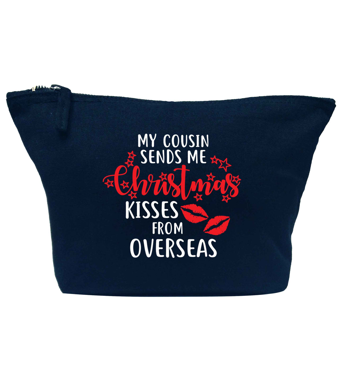 Auntie Christmas Kisses Overseas navy makeup bag