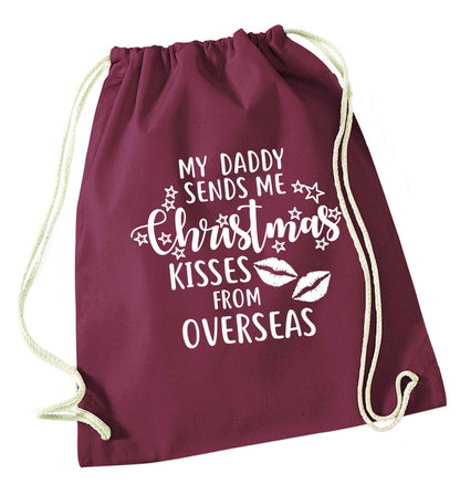 Daddy Christmas Kisses Overseas maroon drawstring bag