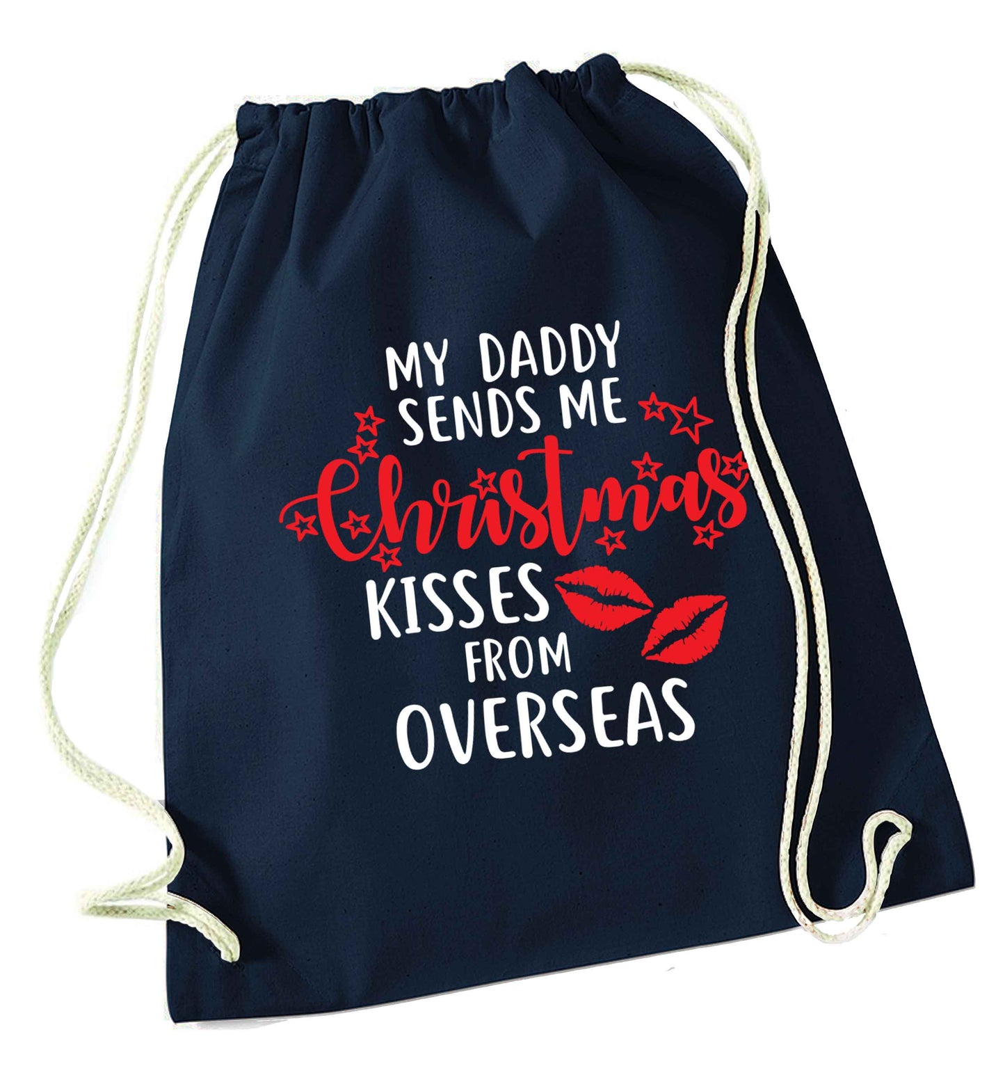 Daddy Christmas Kisses Overseas navy drawstring bag