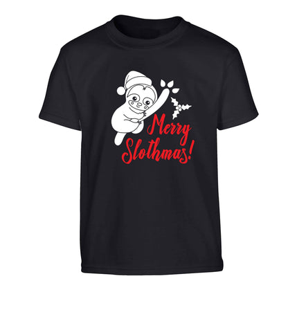 Merry Slothmas Children's black Tshirt 12-13 Years