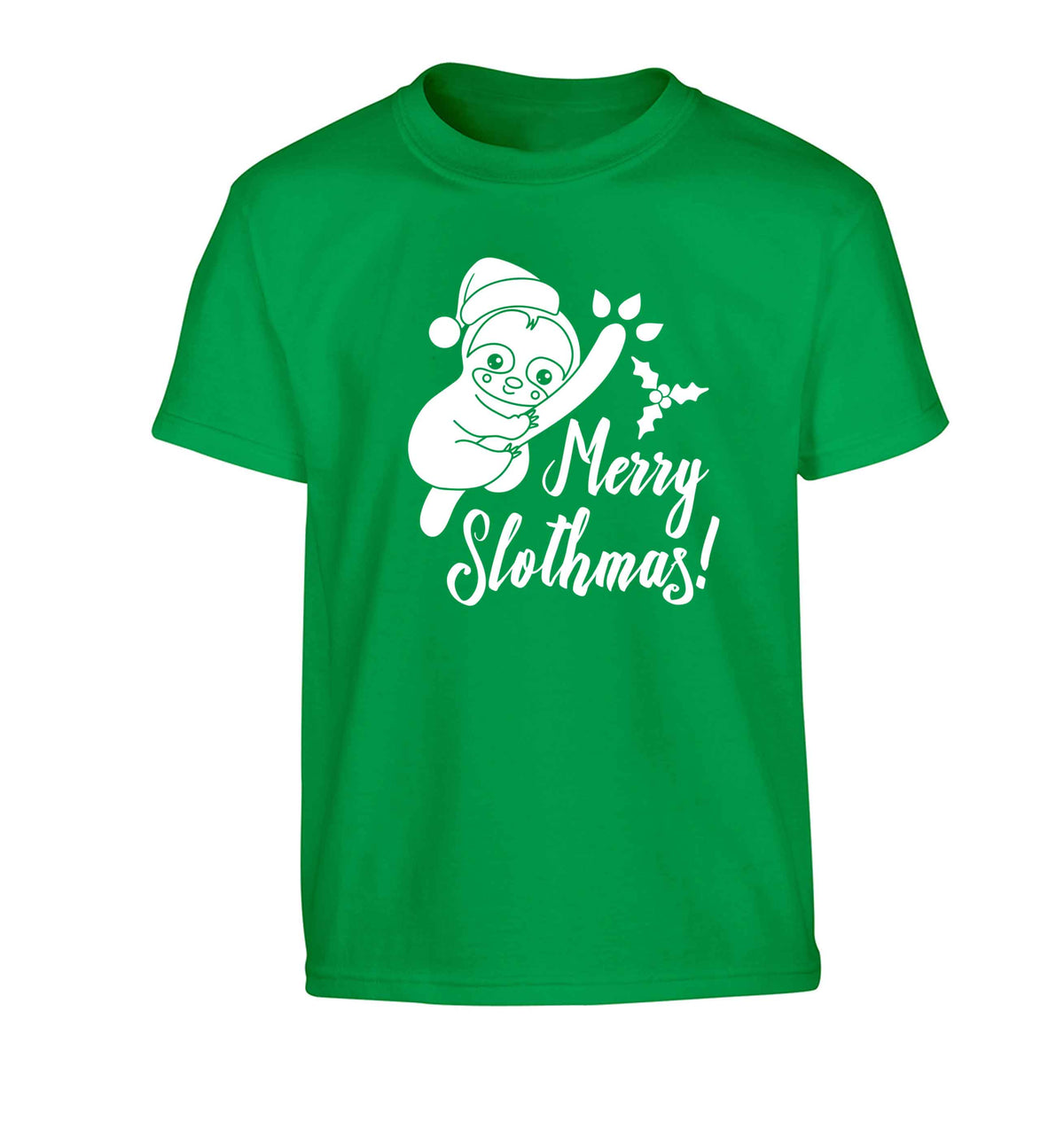 Merry Slothmas Children's green Tshirt 12-13 Years