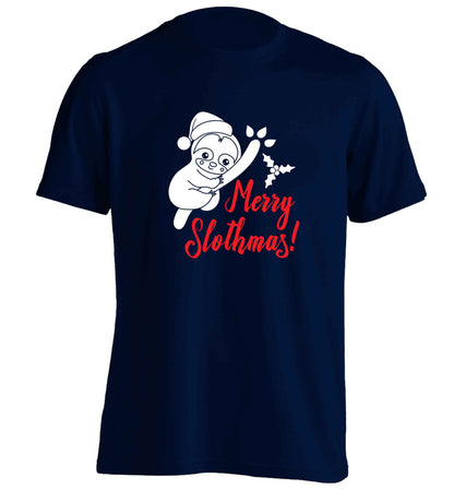 Merry Slothmas adults unisex navy Tshirt 2XL
