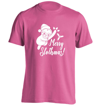 Merry Slothmas adults unisex pink Tshirt 2XL
