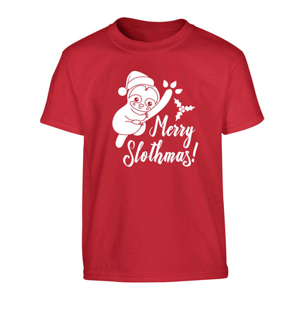Merry Slothmas Children's red Tshirt 12-13 Years