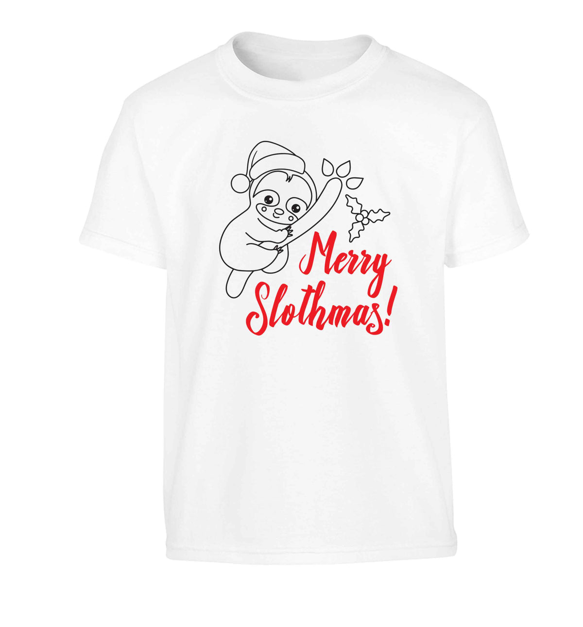 Merry Slothmas Children's white Tshirt 12-13 Years
