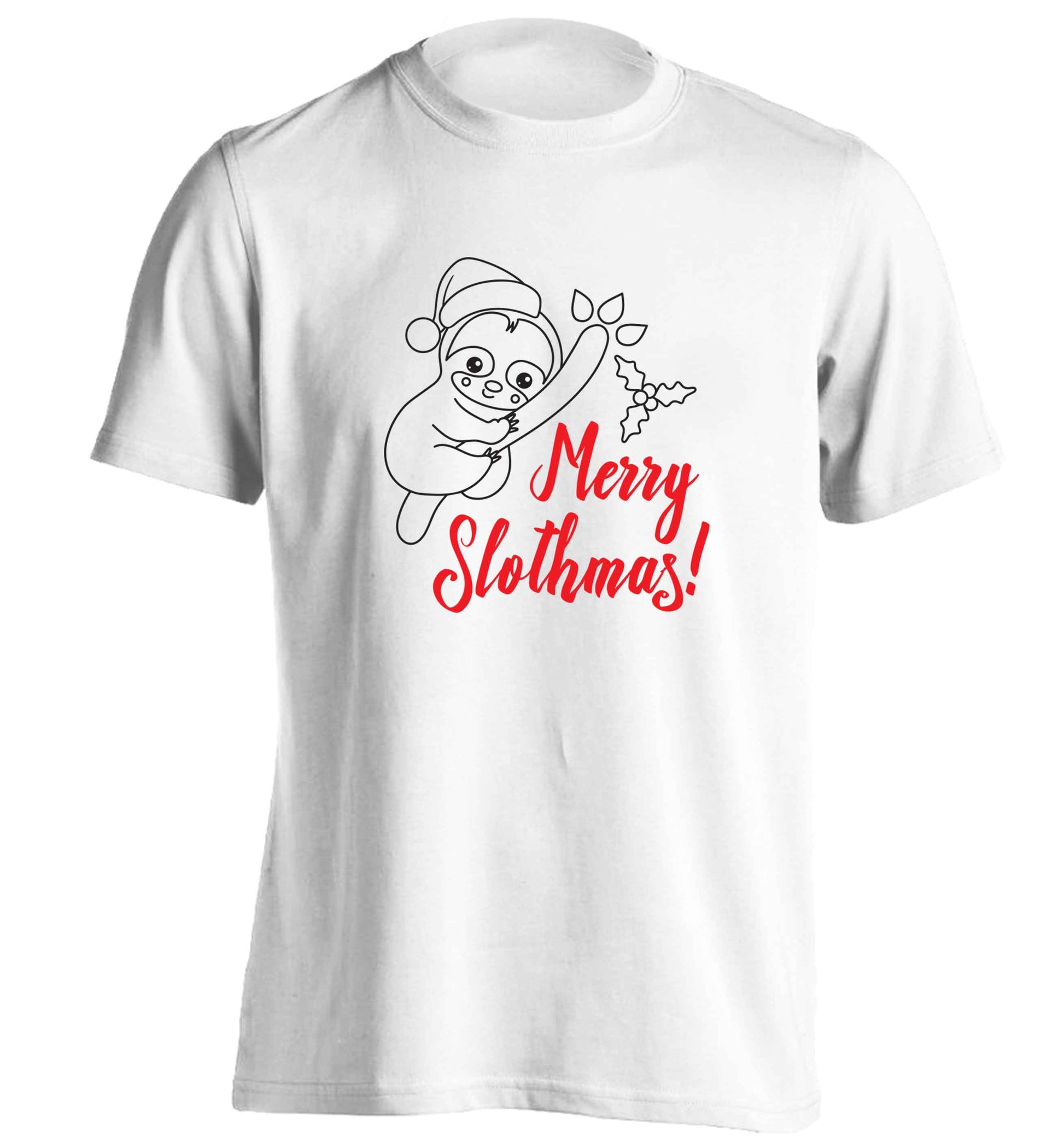 Merry Slothmas adults unisex white Tshirt 2XL