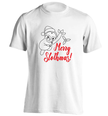 Merry Slothmas adults unisex white Tshirt 2XL