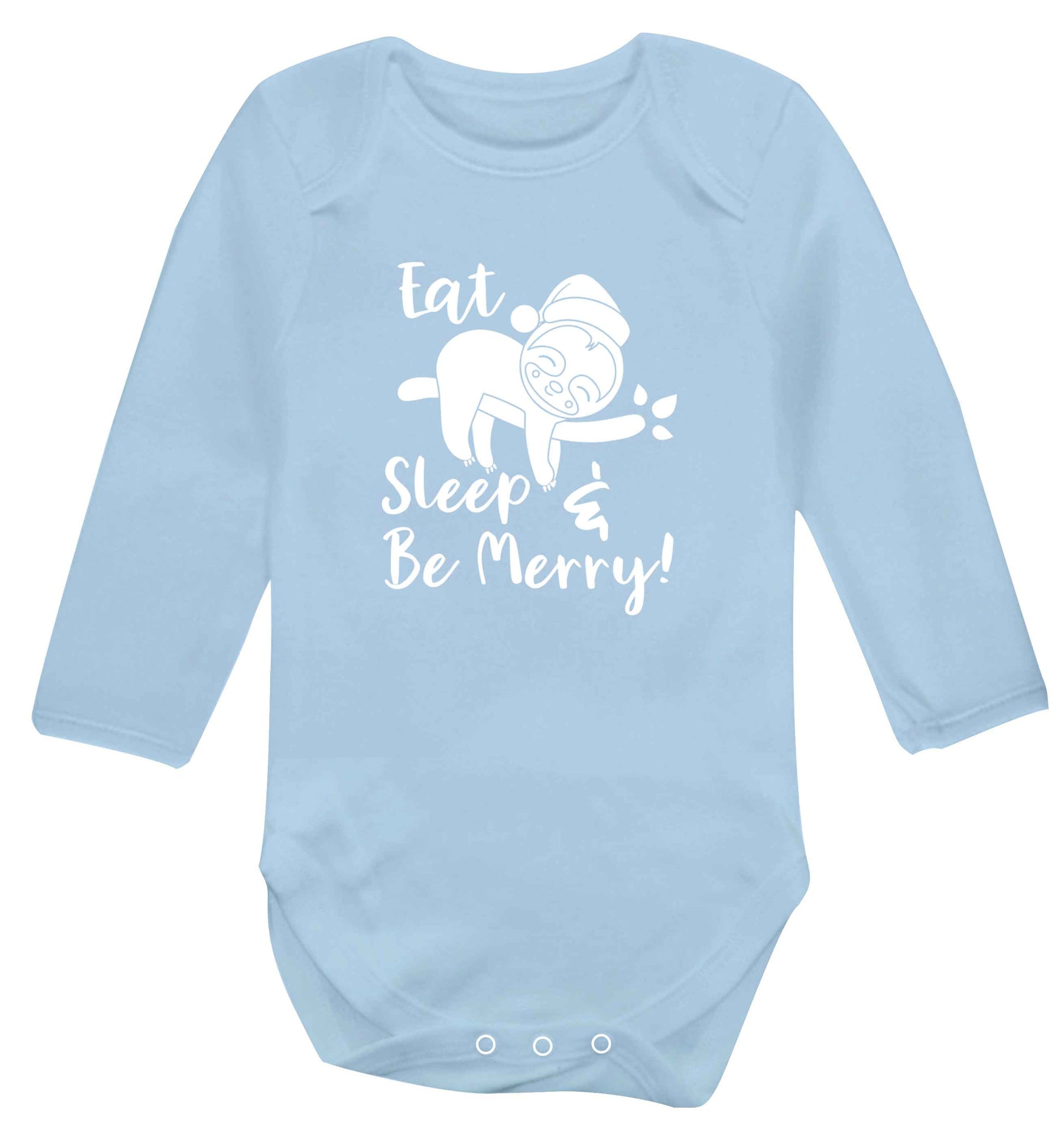 Merry Slothmas baby vest long sleeved pale blue 6-12 months