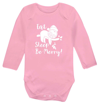 Merry Slothmas baby vest long sleeved pale pink 6-12 months