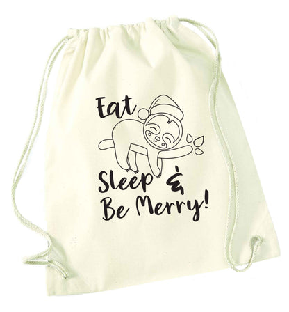 Merry Slothmas natural drawstring bag