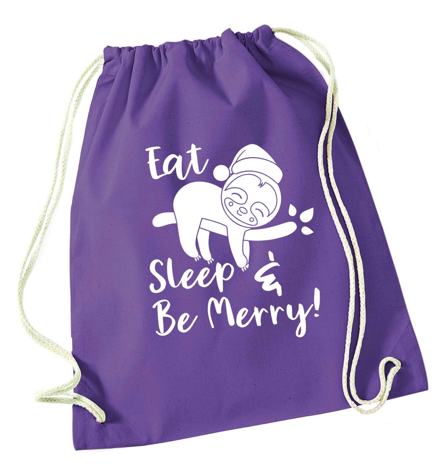 Merry Slothmas purple drawstring bag