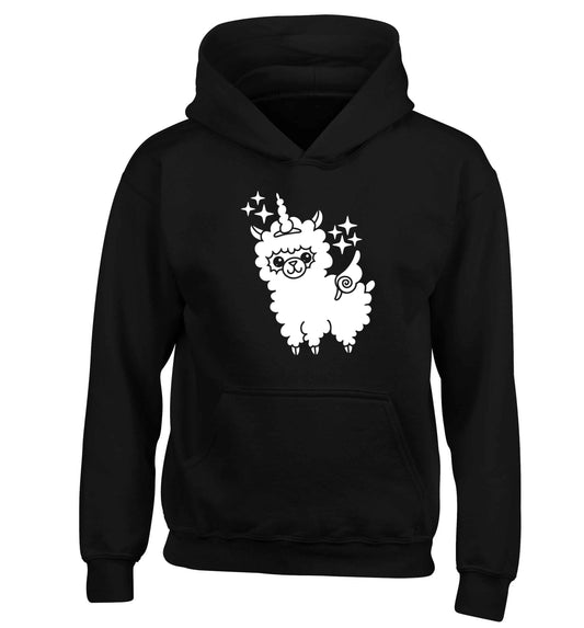 Llamacorn llama unicorn children's black hoodie 12-13 Years