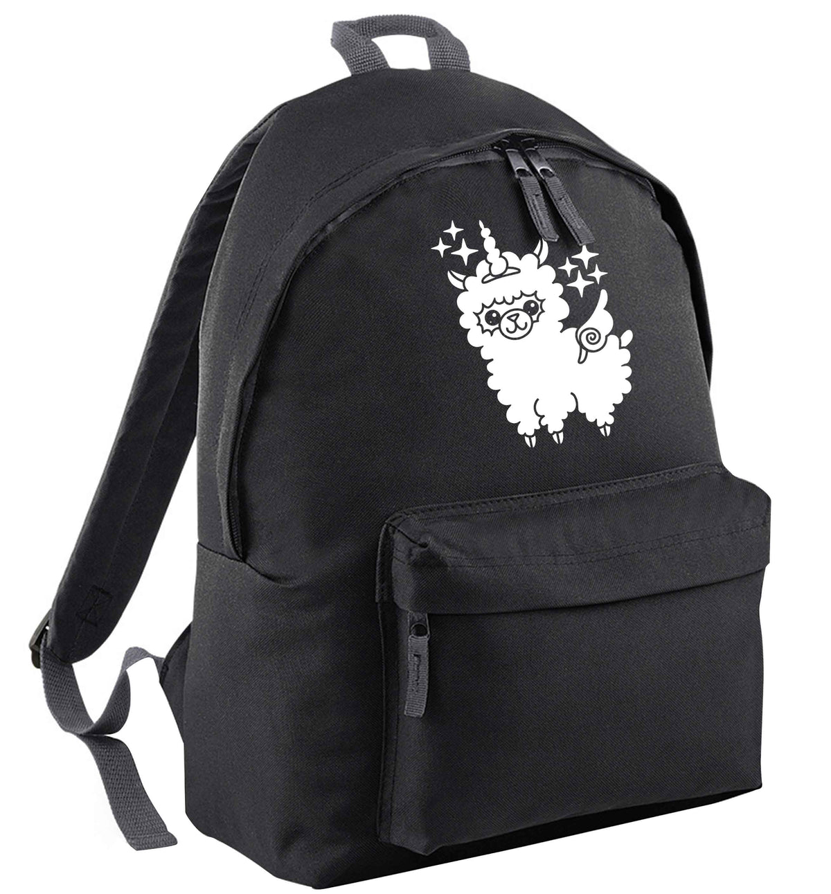 Llamacorn llama unicorn black adults backpack