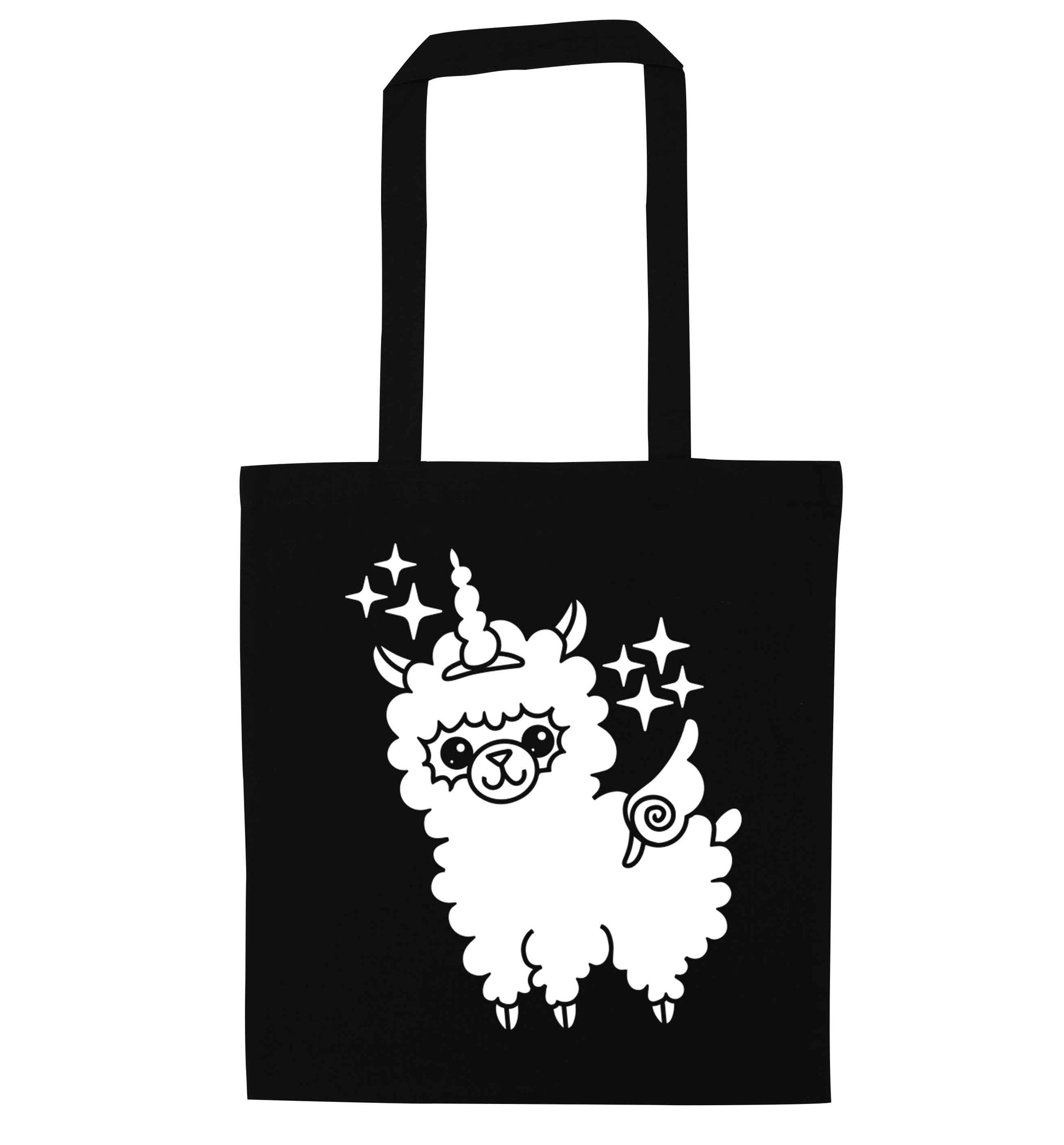 Llamacorn llama unicorn black tote bag