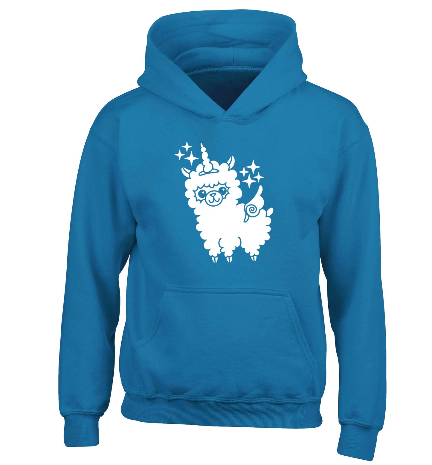 Llamacorn llama unicorn children's blue hoodie 12-13 Years