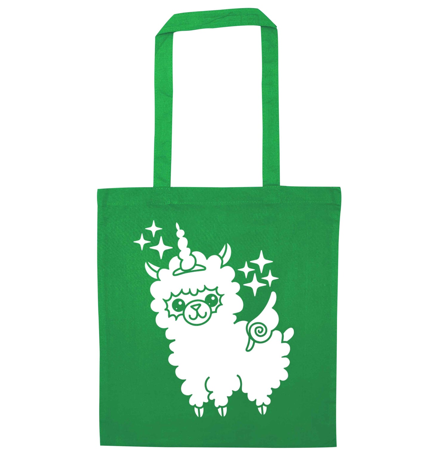 Llamacorn llama unicorn green tote bag