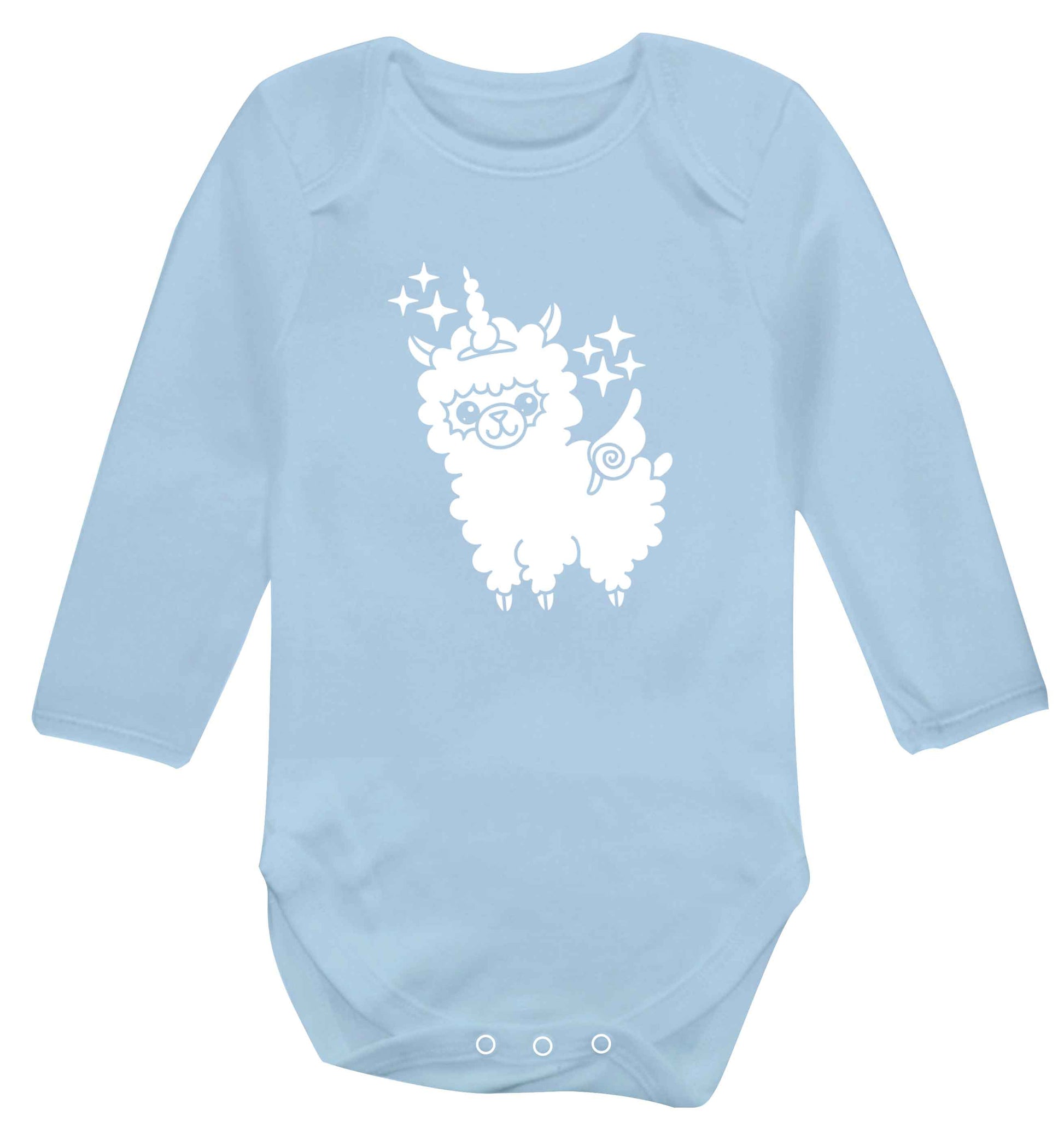 Llamacorn llama unicorn baby vest long sleeved pale blue 6-12 months