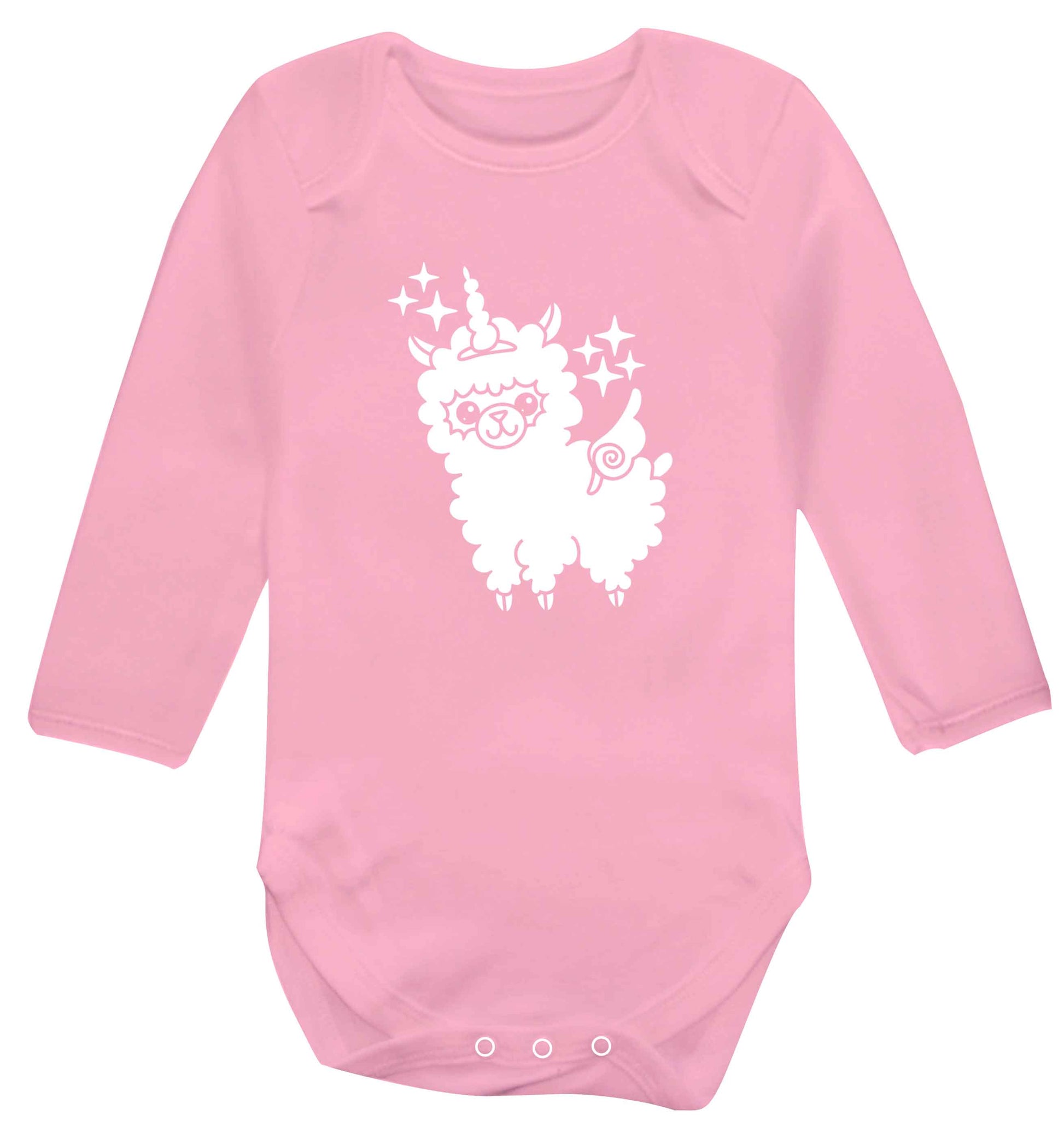 Llamacorn llama unicorn baby vest long sleeved pale pink 6-12 months