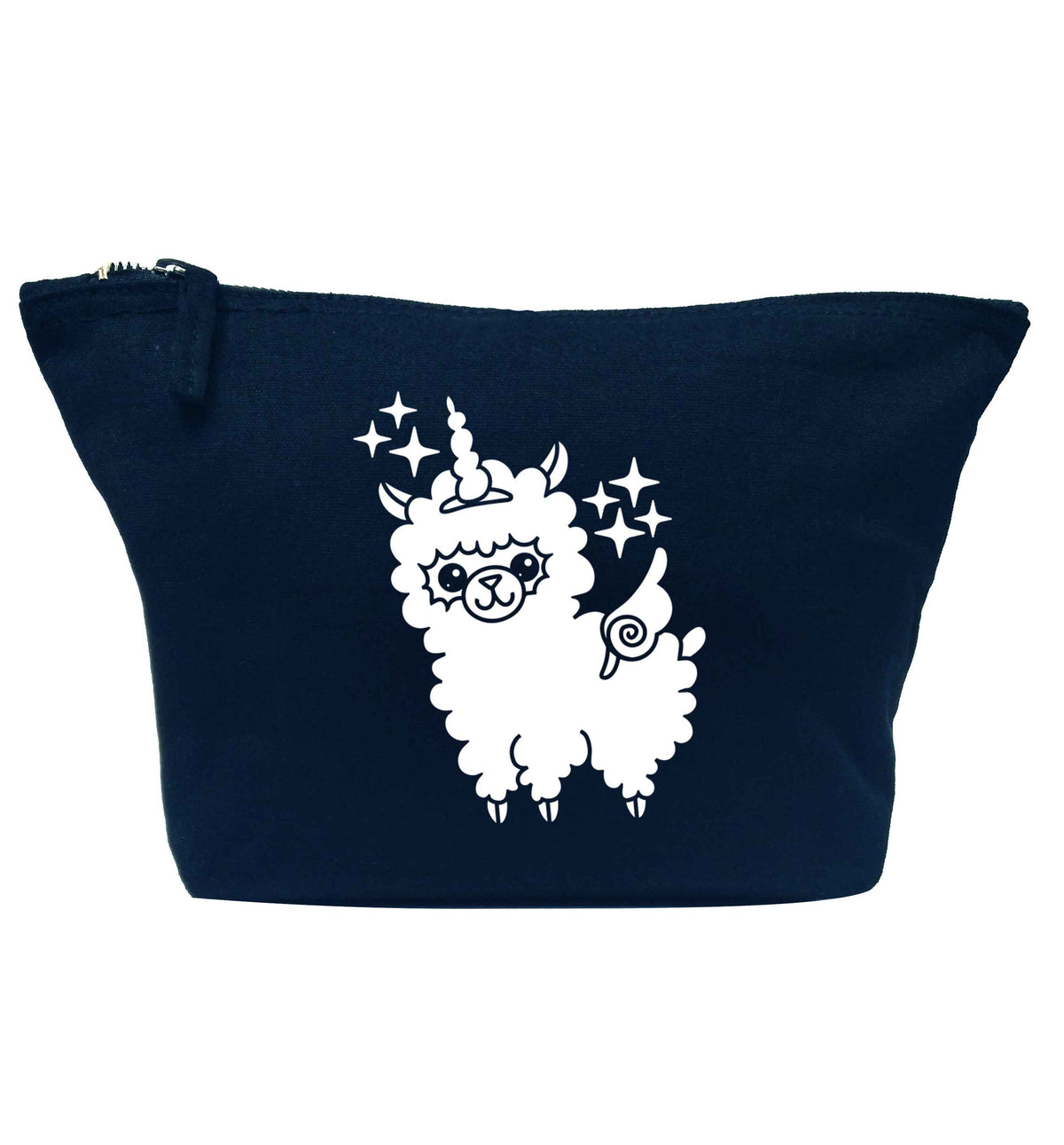 Llamacorn llama unicorn navy makeup bag