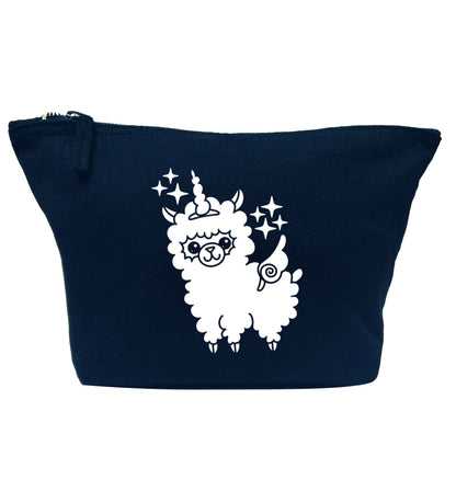 Llamacorn llama unicorn navy makeup bag