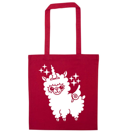 Llamacorn llama unicorn red tote bag