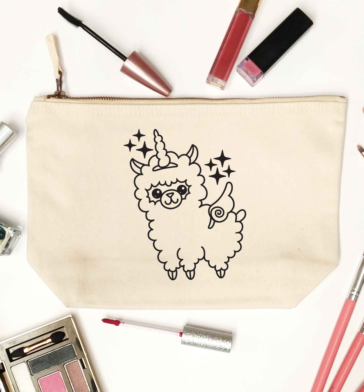 Llamacorn llama unicorn natural makeup bag