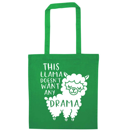 This Llama doesn't want any drama green tote bag